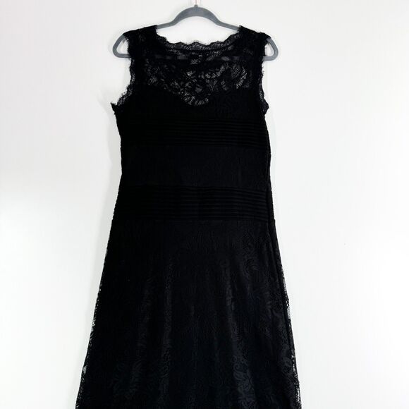 Candalite Petite Long Dress Womens Floral Lace Sleeveless Pleated Maxi Black LP - Picture 3 of 9